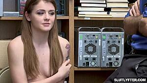 rosalyn sphinx straddles lp officer riding his full length cock at work