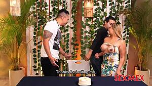 Sexmex birthday threesome with haide unique's sexy latina tits big ass blowjob fuck!