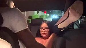 she sits bareback on app driver's monster cock making fiance drive in public cuckold scene