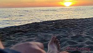 Stepdaughter Watches Stepdad's Cock Flash Then Helps Public Beach Cumshot