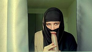 Slutty Muslim teacher deepthroats cock with messy saliva strings and gagging moans