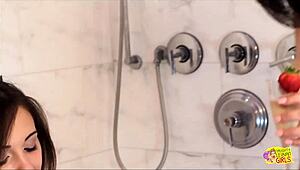 Naughty Brunette GF's Steamy Shower Surprise Awaits!