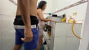 new maid gets huge cock dose in kitchen before lunch shakes that ass