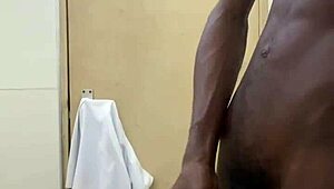 Busting Huge Monster Cumshot On Big Black Cock In Public Toilet Bathroom