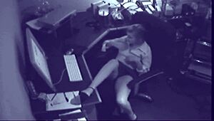 office whore fingers pussy hard then gets caught by boss