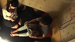 japanese chubby schoolgirl's huge saggy natural tits get secret oily massage tease