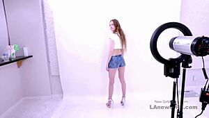 Producer seduces teenage fashion model into wild sofa pounding and cum swallow