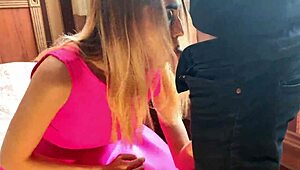 fucked classmate in pink dress skinny teen doggystyle deep close-up wet pussy