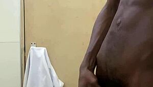 Busting Huge Monster Cumshot On Big Black Cock In Public Toilet Bathroom