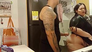 Servant maid bends over for sneaky doggystyle pounding!