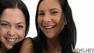 after pissing, babe's wet pussy gets tongue-fucked hard in oral licking contest!