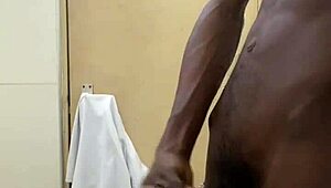 Busting Huge Monster Cumshot On Big Black Cock In Public Toilet Bathroom