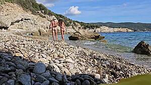 i dominate her at nudist beach with public pee and blowjob action