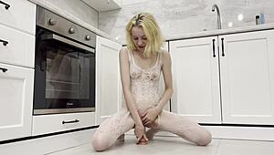 skinny blonde diana verhiniz 18+ crams huge dildo deep in her tight hole