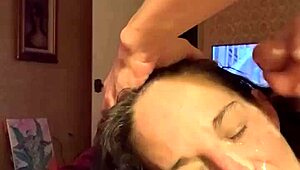 fucked her brains out for college tuition older slut takes double jizz facial