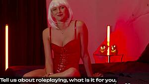 Watch Stacy Cruz moan in sheer lingerie Halloween cosplay cowgirl ride