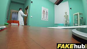a horny doctor spies on petite teen nurse patient exam then fucks her shaved pussy in fake hospital reality