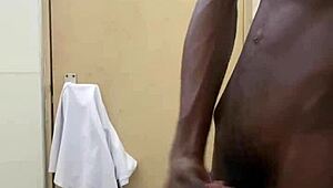 Busting Huge Monster Cumshot On Big Black Cock In Public Toilet Bathroom