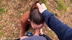 Real Russian Couple's Wild Outdoor Forest Blowjob Close-Up
