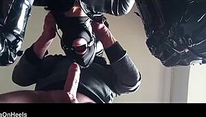 Chairtied Hooded Ballgagged Milf Ring Gagged Sucks Big Cock Till Creampie Cumshot
