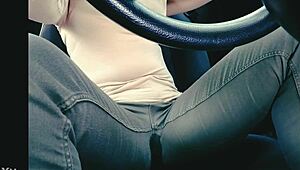 big sis stuck in traffic jam desperately holds pee but soaks jeans wetting everywhere