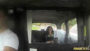 fake taxi brunette works out hard on massive cock with sloppy blowjob