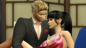 Monster cock cuckolds old asian wife on desk with friend