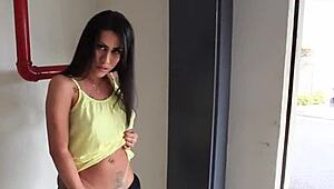 latina tgurl with bubble butt and tan lines bounces ass in heels