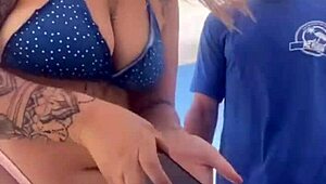 young african crossdresser flashes swollen pussy and monster cock on crowded beach