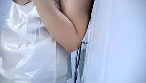 Chubby Latina Housewife Fingers Huge Tits Nipples in Lingerie Until Wet Pussy Drips Closeup