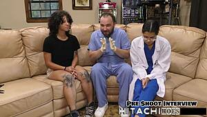 Petite Tattooed Latina Nicole Luva Spreads Hairy Pussy on Bed with Vibrator Moans