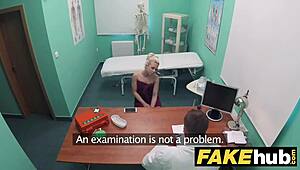 a horny doctor spies on petite teen nurse patient exam then fucks her shaved pussy in fake hospital reality