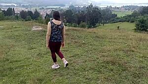 stepmom flashes huge pussy lips and tits in forest for stepson