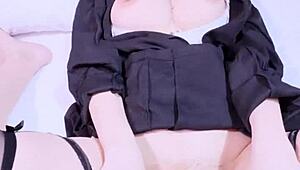 Is this sexy female boss squirting huge natural tits in private?