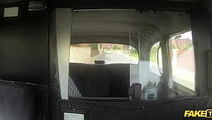 fake taxi brunette works out hard on massive cock with sloppy blowjob