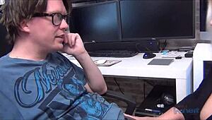 Hot milf Lacey Starr teases cock with sucking and stroking