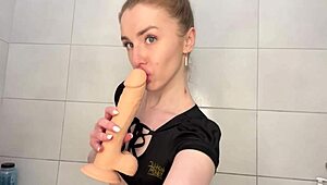 Redhead princess delivers teasing deepthroat blowjob in intimate close-up