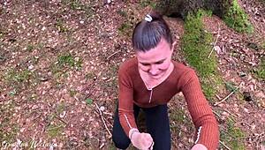 Real Russian Couple's Wild Outdoor Forest Blowjob Close-Up