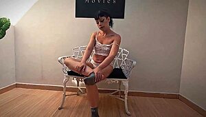 innocent teen ninfetinha fingers her shaved pussy then bends for hard cock