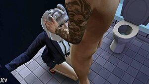 teacher i can't resist sucking your throbbing cock in this dirty toilet!