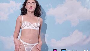 wanna see this small tits babe strip lingerie and pose naked playboy style?