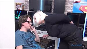 Hot milf Lacey Starr teases cock with sucking and stroking