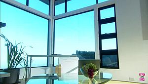 this couple fucks rough outdoors in tiny lake boat wearing stockings and heels!