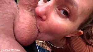 Real Russian Couple's Wild Outdoor Forest Blowjob Close-Up