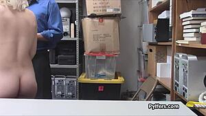 Horny office guard fucks petite tattooed blonde teen on hidden cam