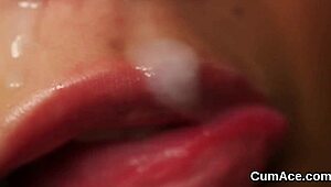 nasty babe slurps jizz loads in wild bukkake face cumshot frenzy