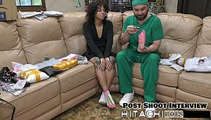 Petite Tattooed Latina Nicole Luva Spreads Hairy Pussy on Bed with Vibrator Moans