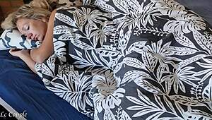 husband wakes wife with rock-hard dick early morning, fingers her shaved clit till she moans and cums loud