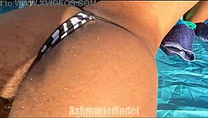 hairy armpits, bouncin tits & ass on tanned latina beach bunny 🐰🌴💦