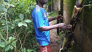 Oiled Young Babe Fucks Massive Plantain Deep In Garden Nature Heat!